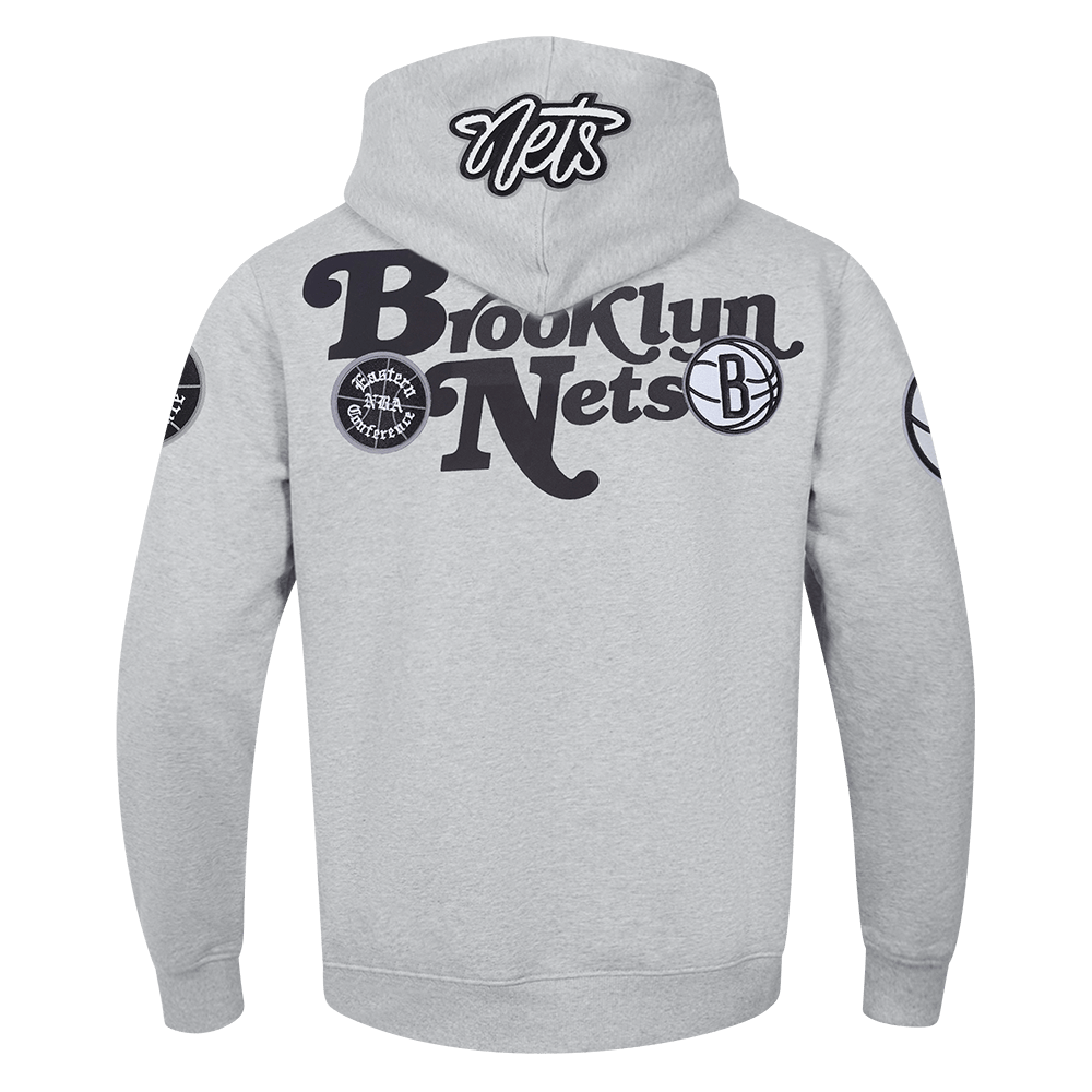 NBA BROOKLYN NETS SOUVENIR Men FLEECE PULLOVER HOODIE (HEATHER GREY) product image 3, provided for visual reference and