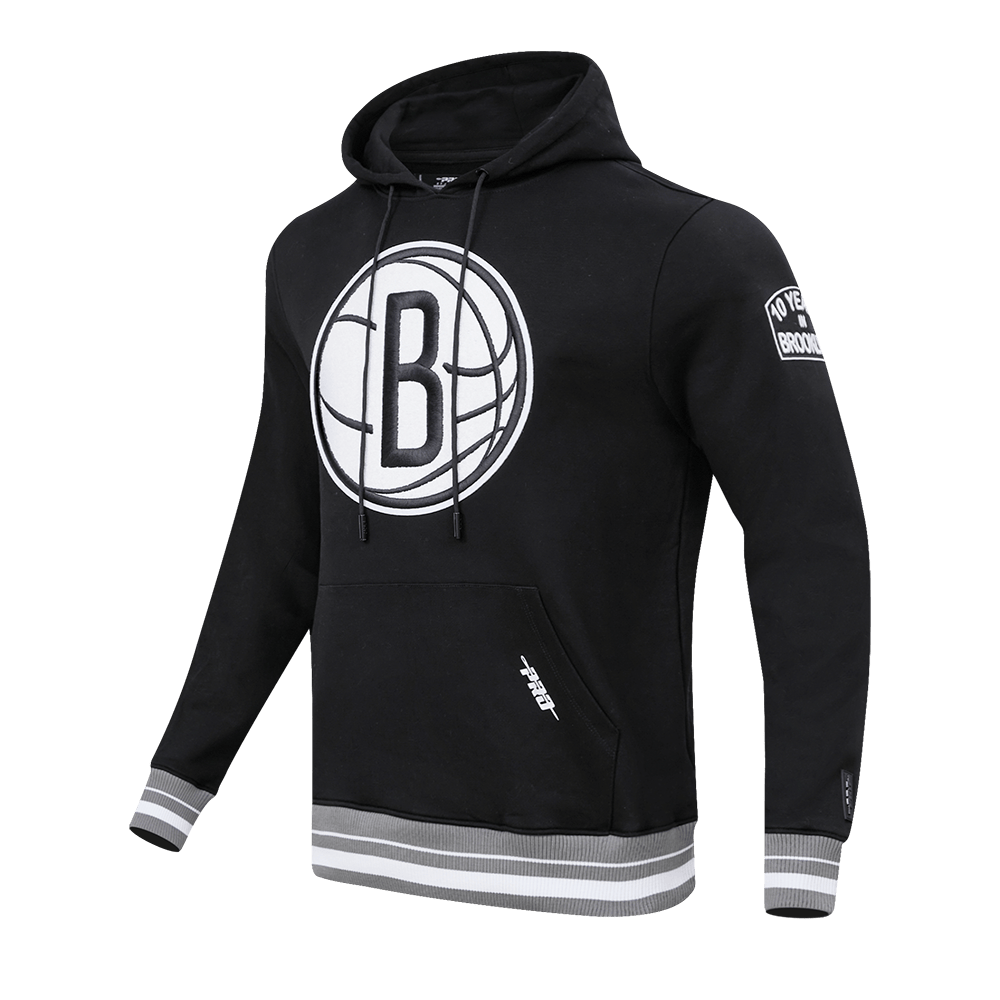 NBA BROOKLYN NETS RETRO CLASSIC Men PULLOVER HOODIE (BLACK/GREY) product image 2, provided for visual reference and product