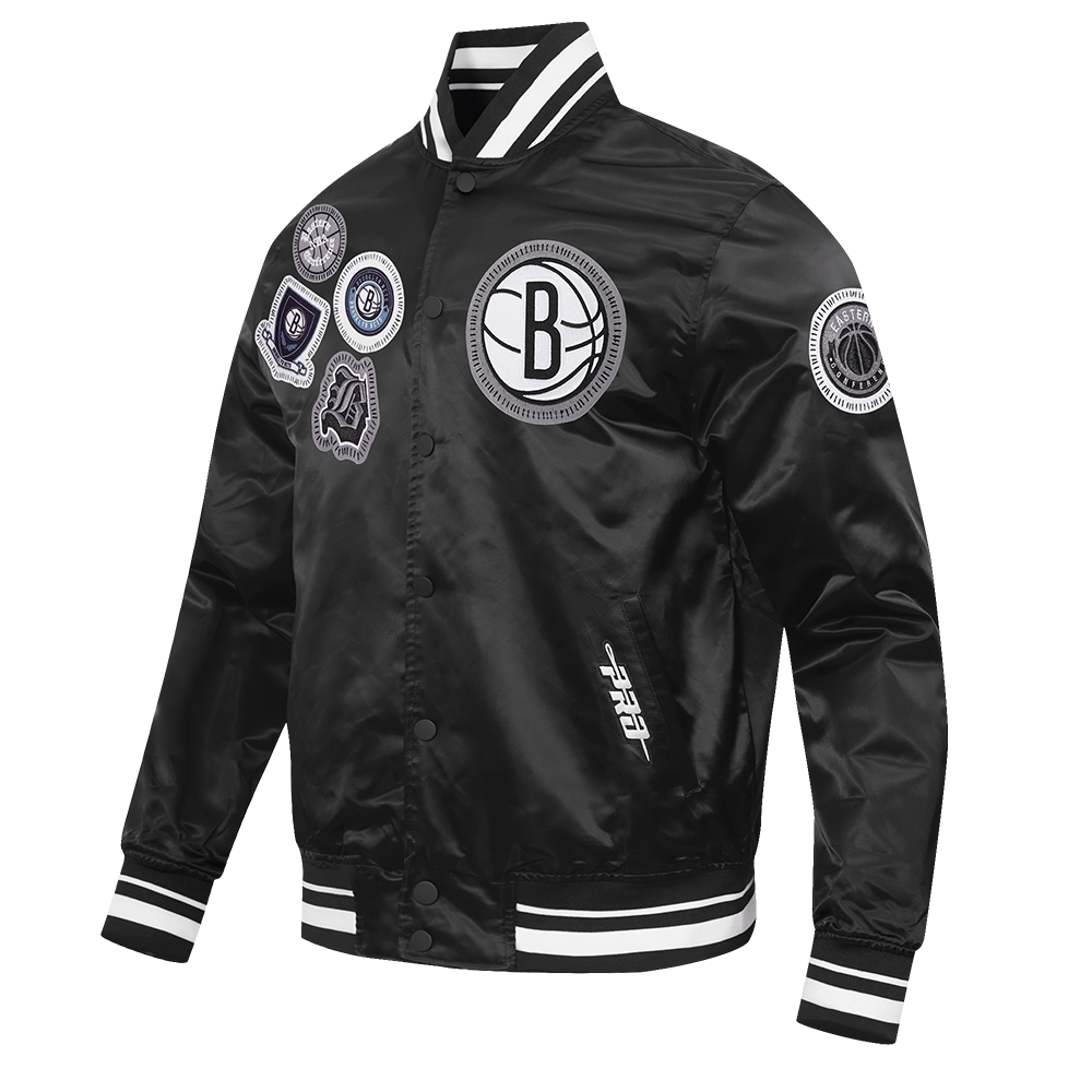 NBA BROOKLYN NETS DIY PICK STITCH Men RIB SATIN JACKET (BLACK) product image 3, provided for visual reference and product