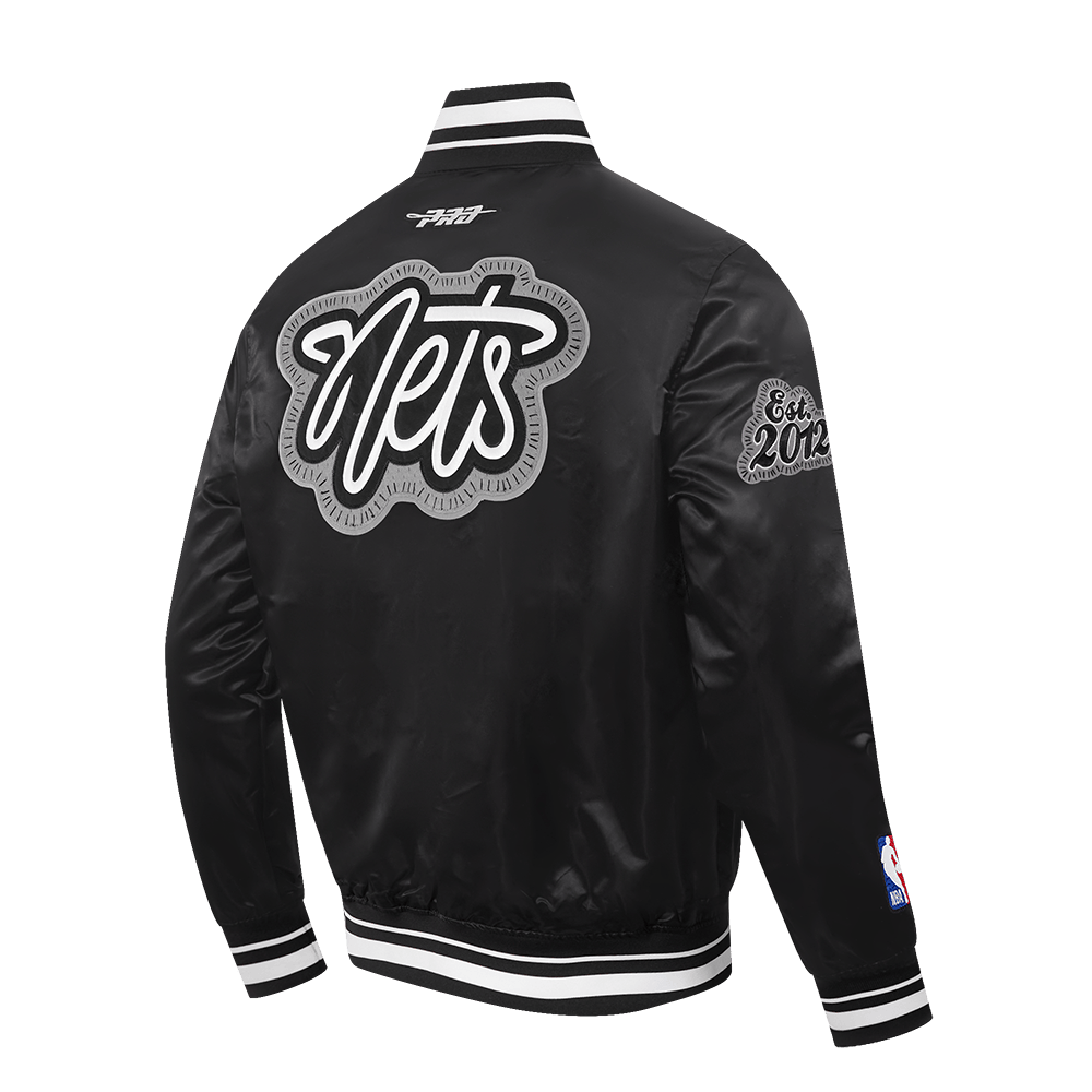 NBA BROOKLYN NETS DIY PICK STITCH Men RIB SATIN JACKET (BLACK) product image 4, provided for visual reference and product