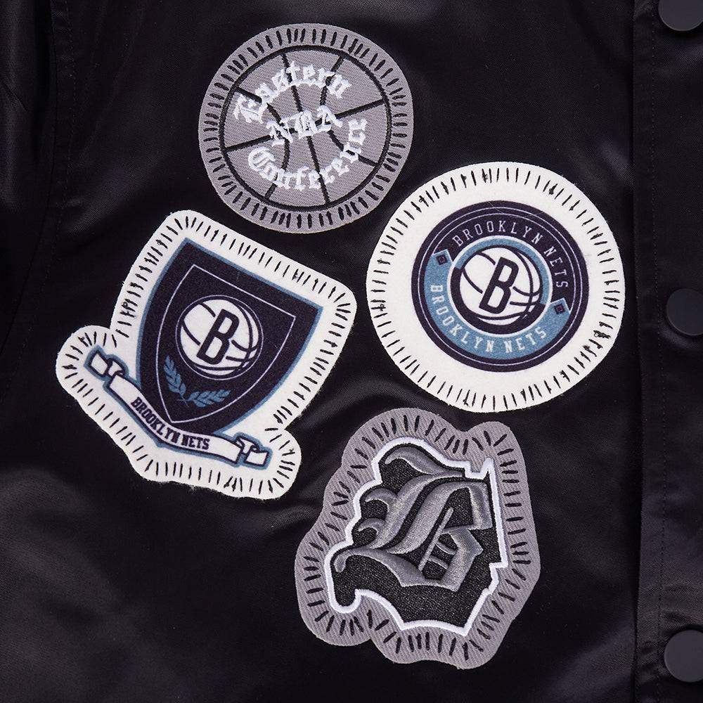 NBA BROOKLYN NETS DIY PICK STITCH Men RIB SATIN JACKET (BLACK) product image 5, provided for visual reference and product