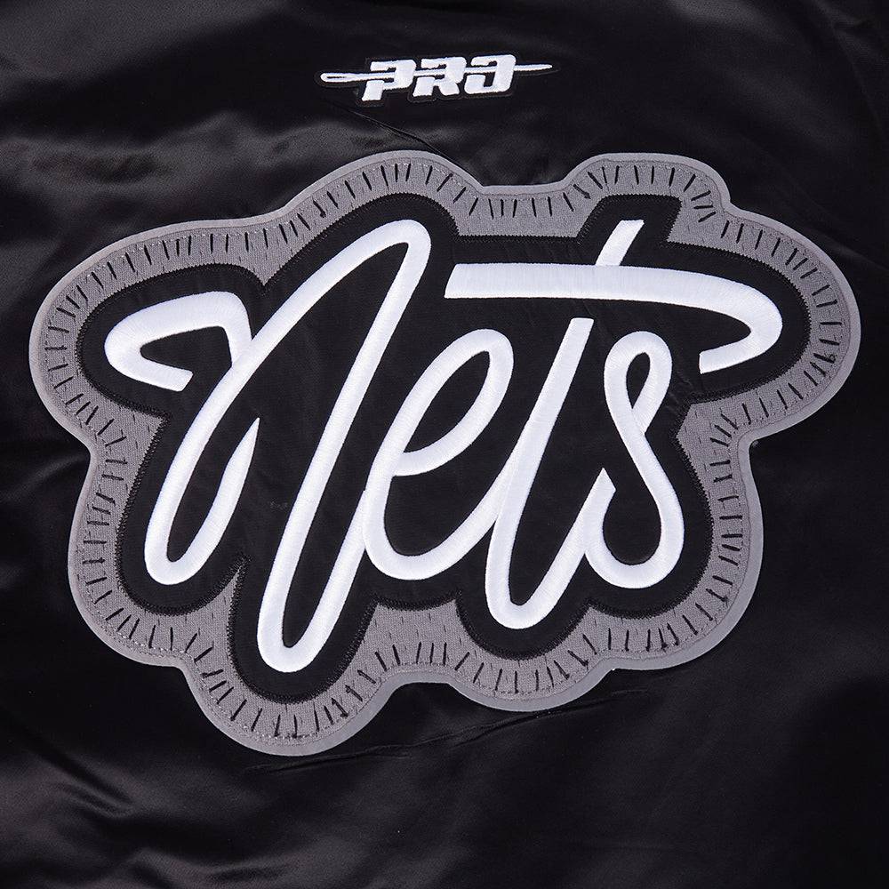 NBA BROOKLYN NETS DIY PICK STITCH Men RIB SATIN JACKET (BLACK) product image 8, provided for visual reference and product