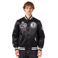 NBA BROOKLYN NETS DIY PICK STITCH Men RIB SATIN JACKET (BLACK) product image 1, provided for visual reference and product