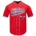 NBA CHICAGO BULLS SCRIPT TAIL Men MESH BUTTON DOWN SHIRT (RED/BLACK) product image 1, provided for visual reference and