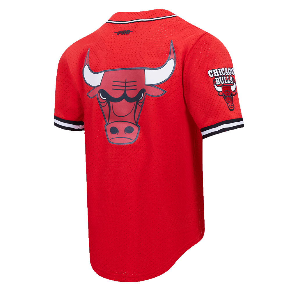 NBA CHICAGO BULLS SCRIPT TAIL Men MESH BUTTON DOWN SHIRT (RED/BLACK) product image 3, provided for visual reference and