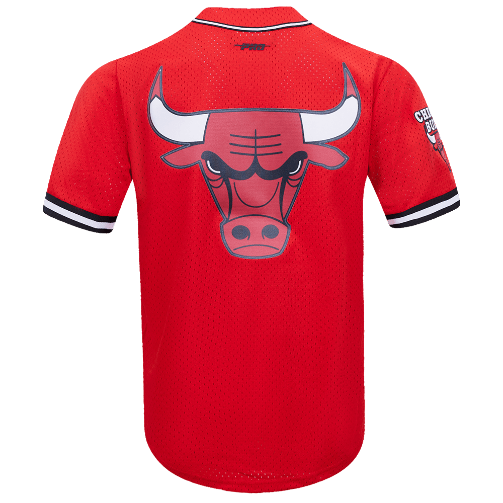 NBA CHICAGO BULLS SCRIPT TAIL Men MESH BUTTON DOWN SHIRT (RED/BLACK) product image 4, provided for visual reference and