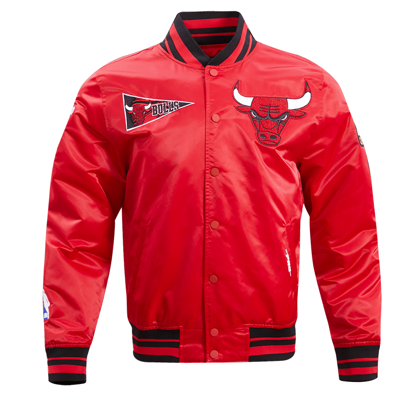 NBA CHICAGO BULLS RETRO CLASSIC Men RIB SATIN JACKET (RED/BLACK) product image 1, provided for visual reference and product