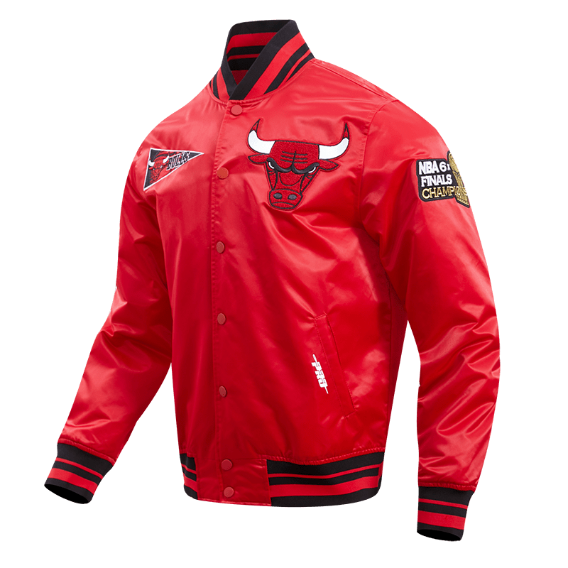NBA CHICAGO BULLS RETRO CLASSIC Men RIB SATIN JACKET (RED/BLACK) product image 2, provided for visual reference and product