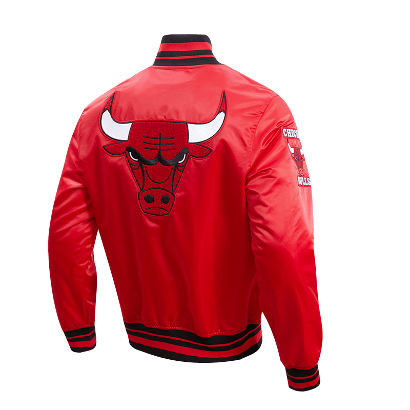 NBA CHICAGO BULLS RETRO CLASSIC Men RIB SATIN JACKET (RED/BLACK) product image 3, provided for visual reference and product