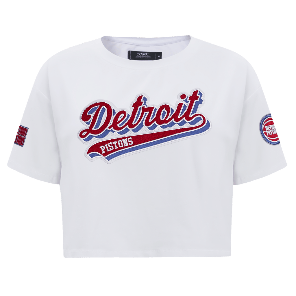 NBA DETROIT PISTONS SCRIPT TAIL Women SINGLE JERSEY BOXY T-Shirt (WHITE) product image 1, provided for visual reference and
