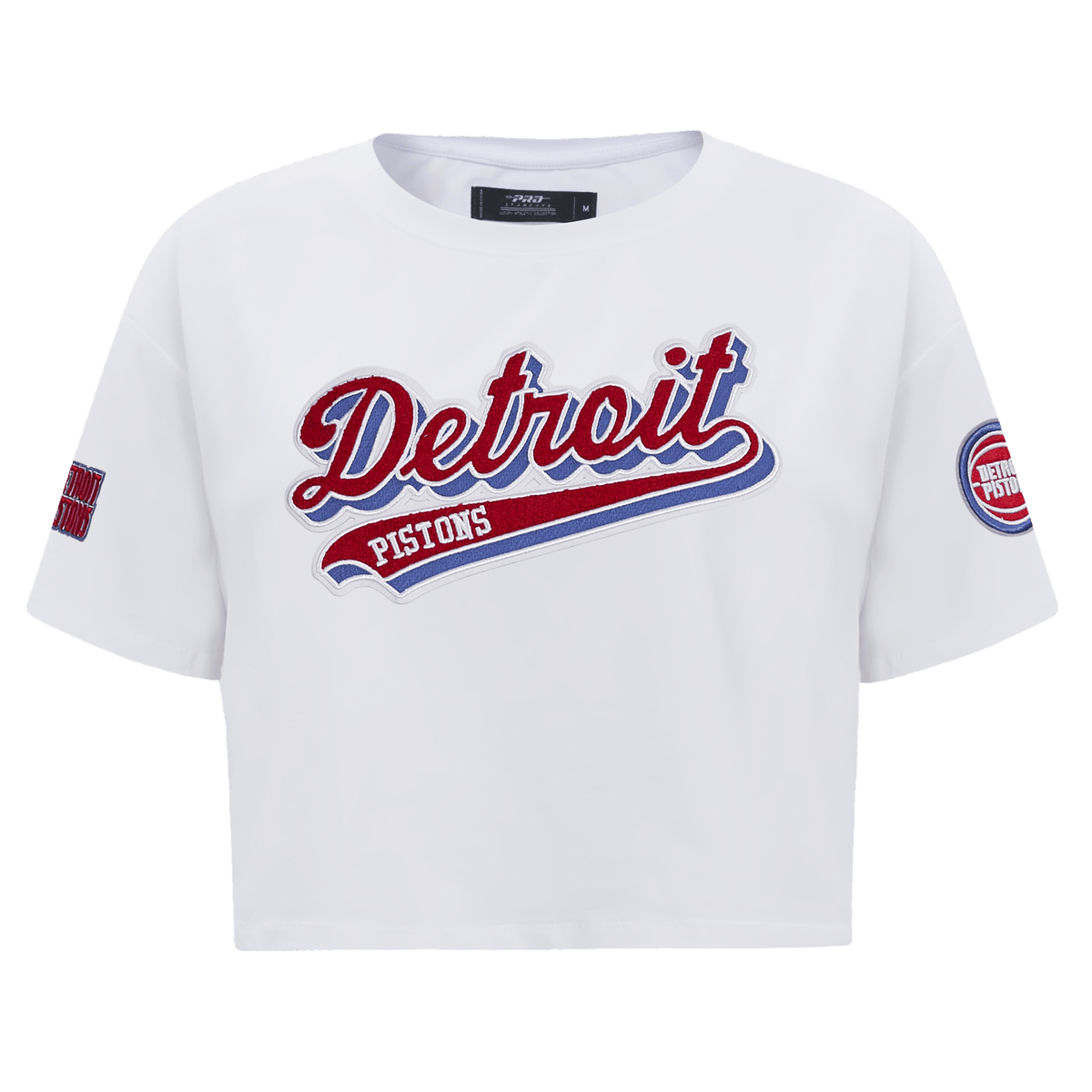 NBA DETROIT PISTONS SCRIPT TAIL Women SINGLE JERSEY BOXY T-Shirt (WHITE) product image 1, provided for visual reference and