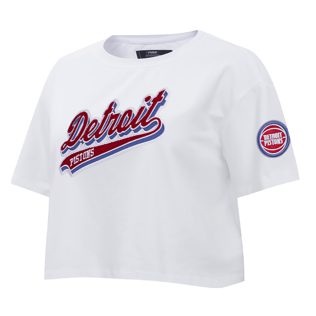 NBA DETROIT PISTONS SCRIPT TAIL Women SINGLE JERSEY BOXY T-Shirt (WHITE) product image 2, provided for visual reference and