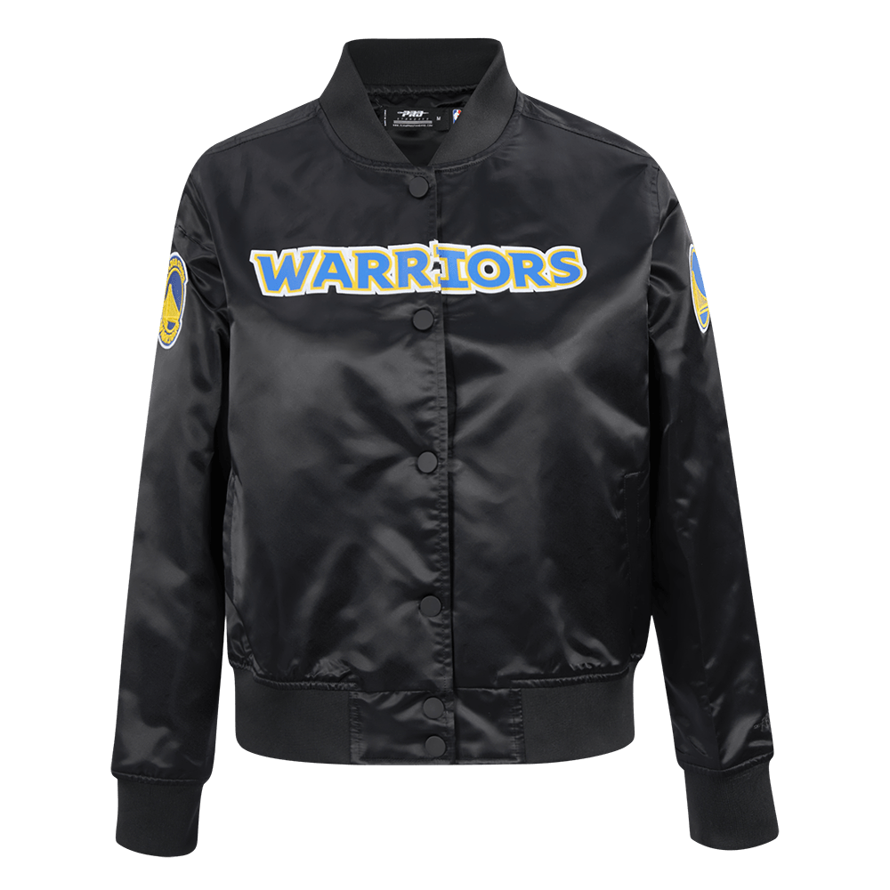 NBA GOLDEN STATE WARRIORS CLASSIC Women SATIN JACKET (BLACK) product image 1, provided for visual reference and product