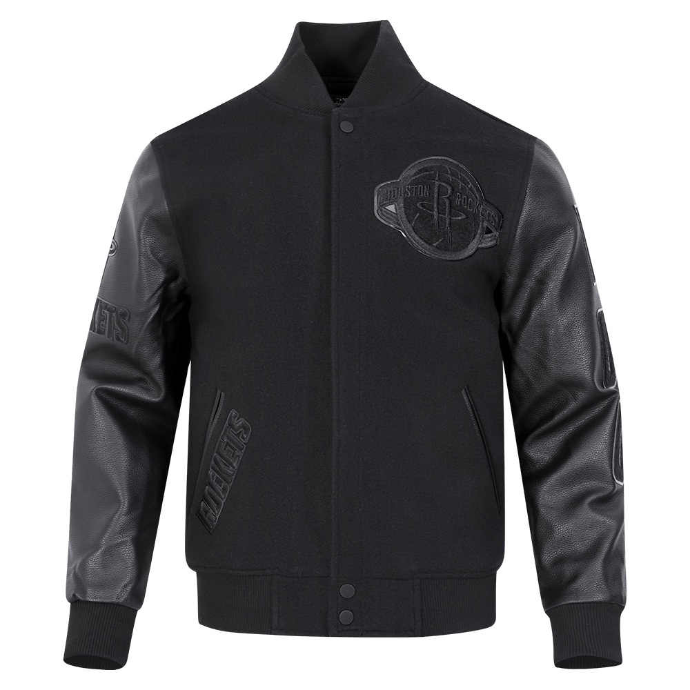NBA HOUSTON ROCKETS TRIPLE BLACK WOOL Men VARSITY JACKET (TRIPLE BLACK) product image 1, provided for visual reference and