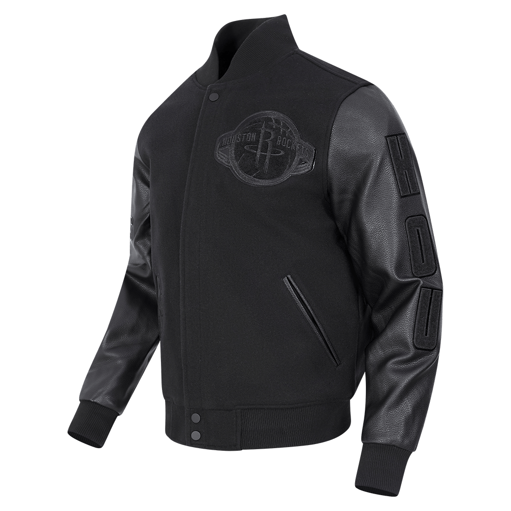 NBA HOUSTON ROCKETS TRIPLE BLACK WOOL Men VARSITY JACKET (TRIPLE BLACK) product image 2, provided for visual reference and