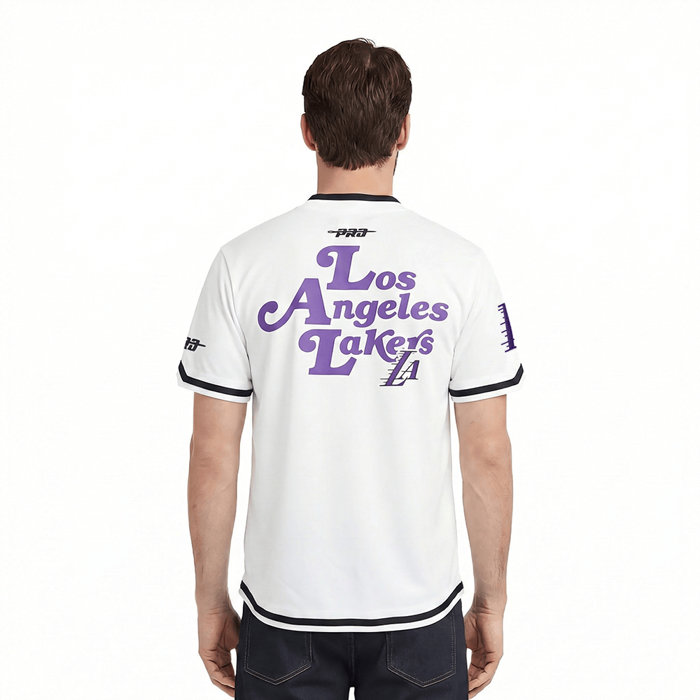 NBA LOS ANGELES LAKERS SOUVENIR Men PRO SS DOUBLE KNIT JACKET (WHITE/BLACK) product image 2, provided for visual reference