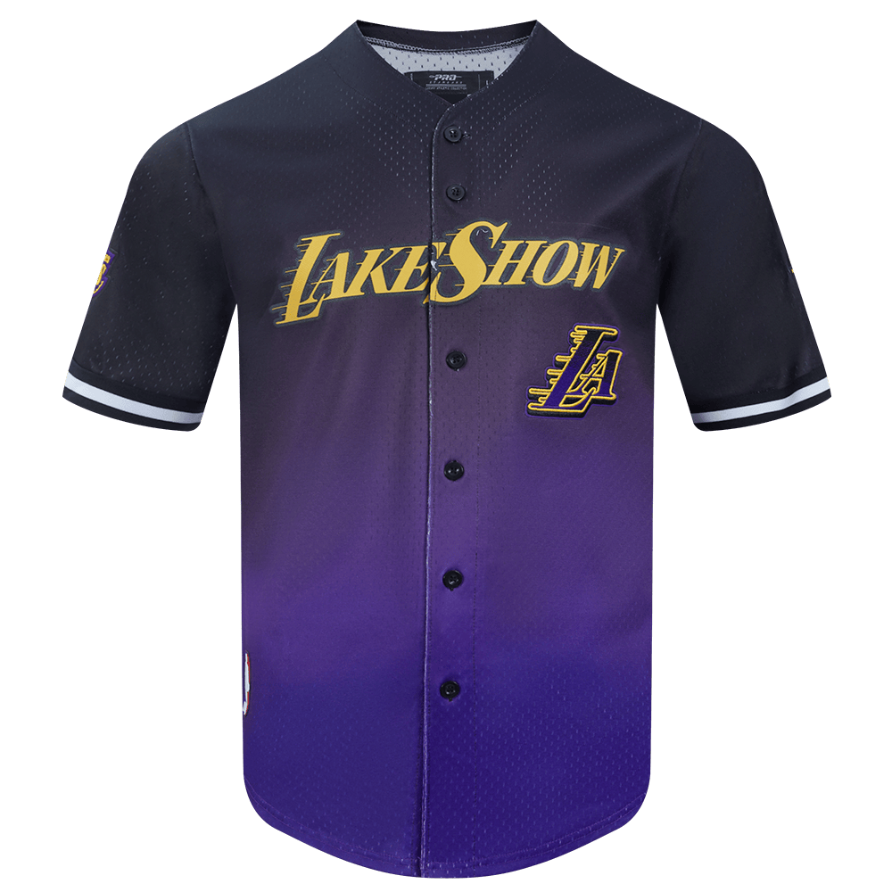NBA LOS ANGELES LAKERS CITY EDITION 24-25 Men OMBRE MESH BUTTON DOWN (BLACK/PURPLE) product image 1, provided for visual