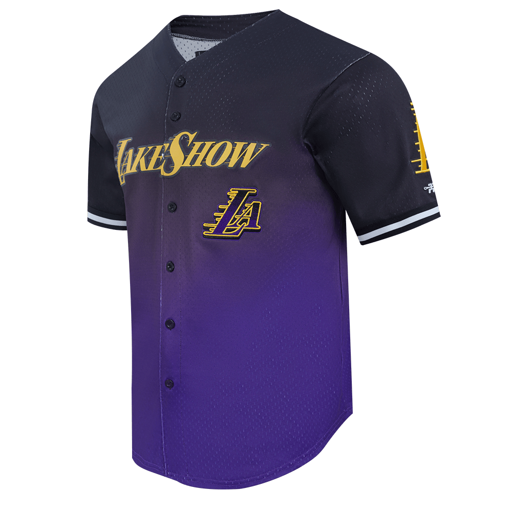 NBA LOS ANGELES LAKERS CITY EDITION 24-25 Men OMBRE MESH BUTTON DOWN (BLACK/PURPLE) product image 2, provided for visual