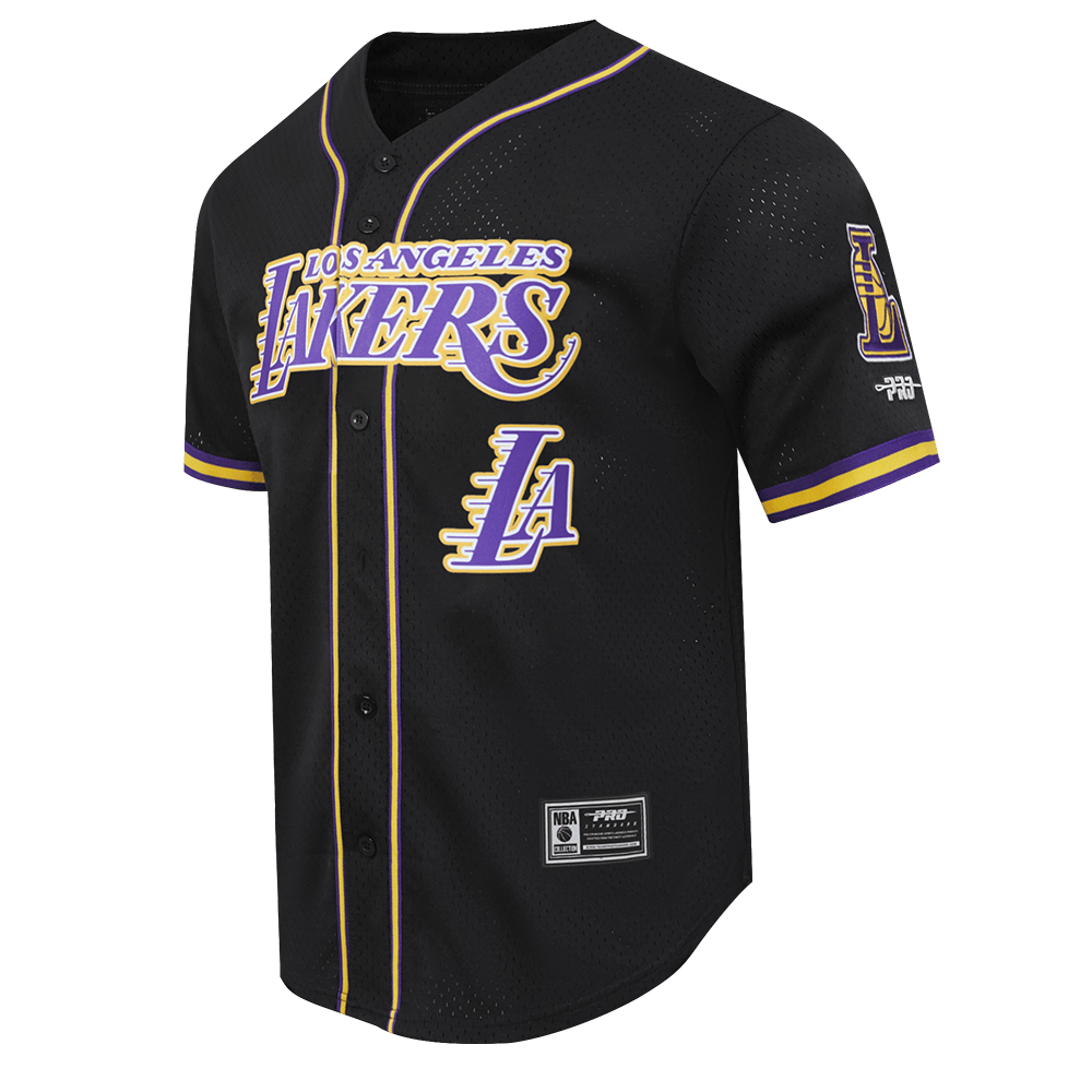 NBA LOS ANGELES LAKERS LOGO Men MESH BUTTON UP SHIRT (BLACK/PURPLE) product image 3, provided for visual reference and