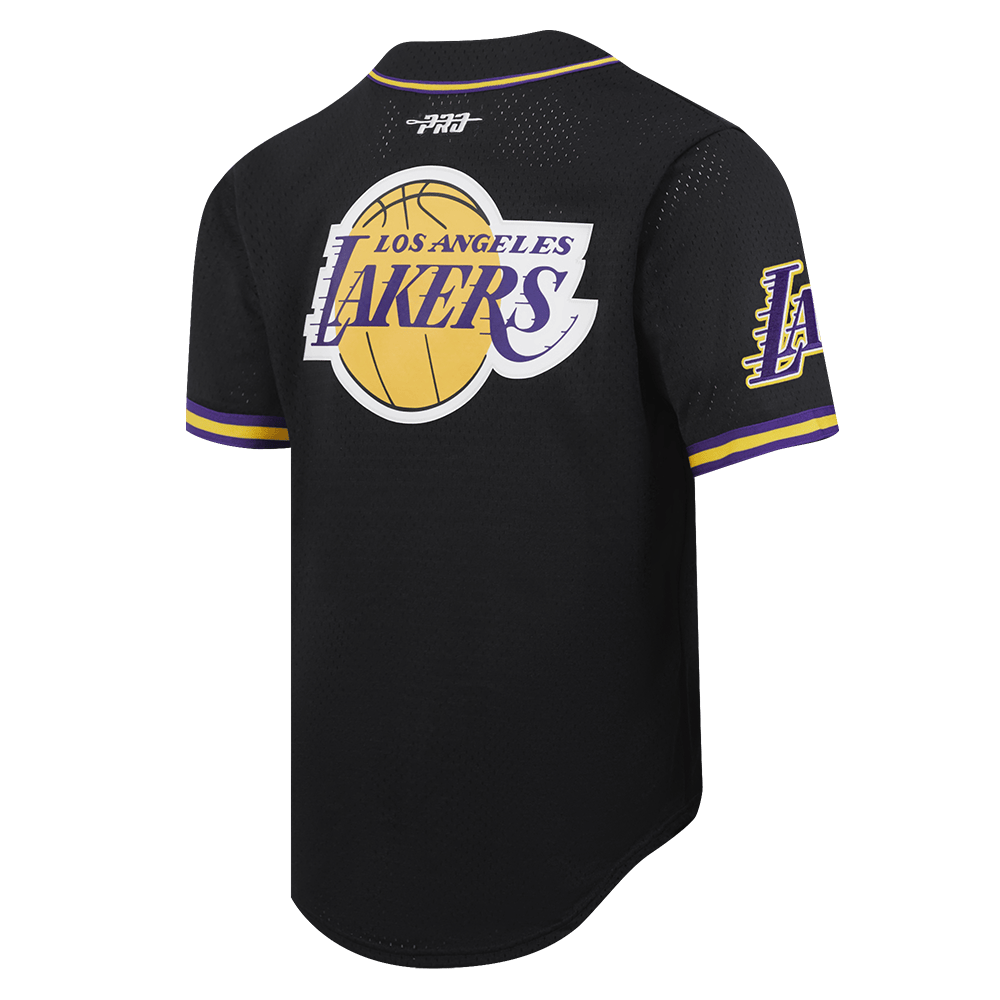 NBA LOS ANGELES LAKERS LOGO Men MESH BUTTON UP SHIRT (BLACK/PURPLE) product image 4, provided for visual reference and