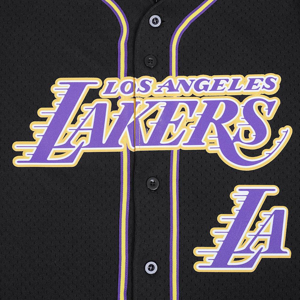 NBA LOS ANGELES LAKERS LOGO Men MESH BUTTON UP SHIRT (BLACK/PURPLE) product image 5, provided for visual reference and