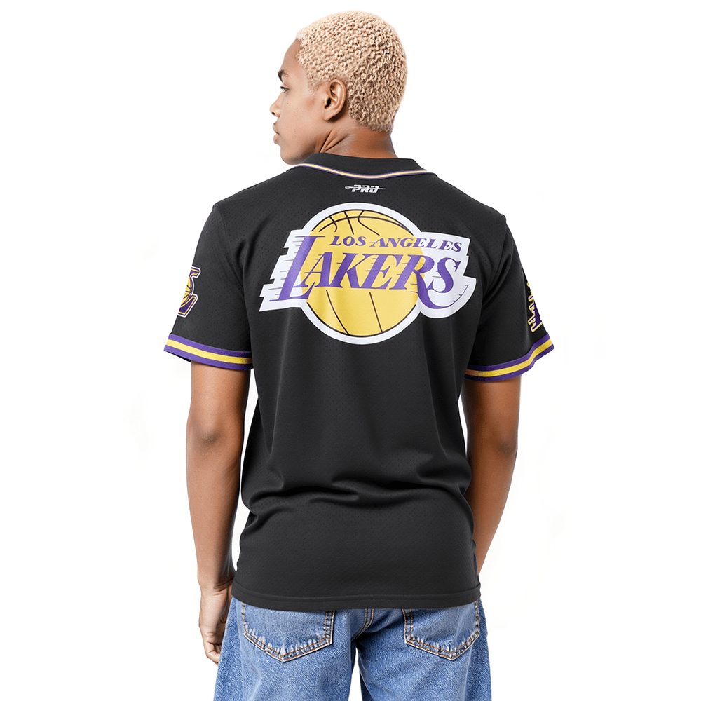 NBA LOS ANGELES LAKERS LOGO Men MESH BUTTON UP SHIRT (BLACK/PURPLE) product image 2, provided for visual reference and