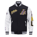 NBA LOS ANGELES LAKERS SCRIPT TAIL Men VARSITY JACKET (BLACK/WHITE) product image 1, provided for visual reference and