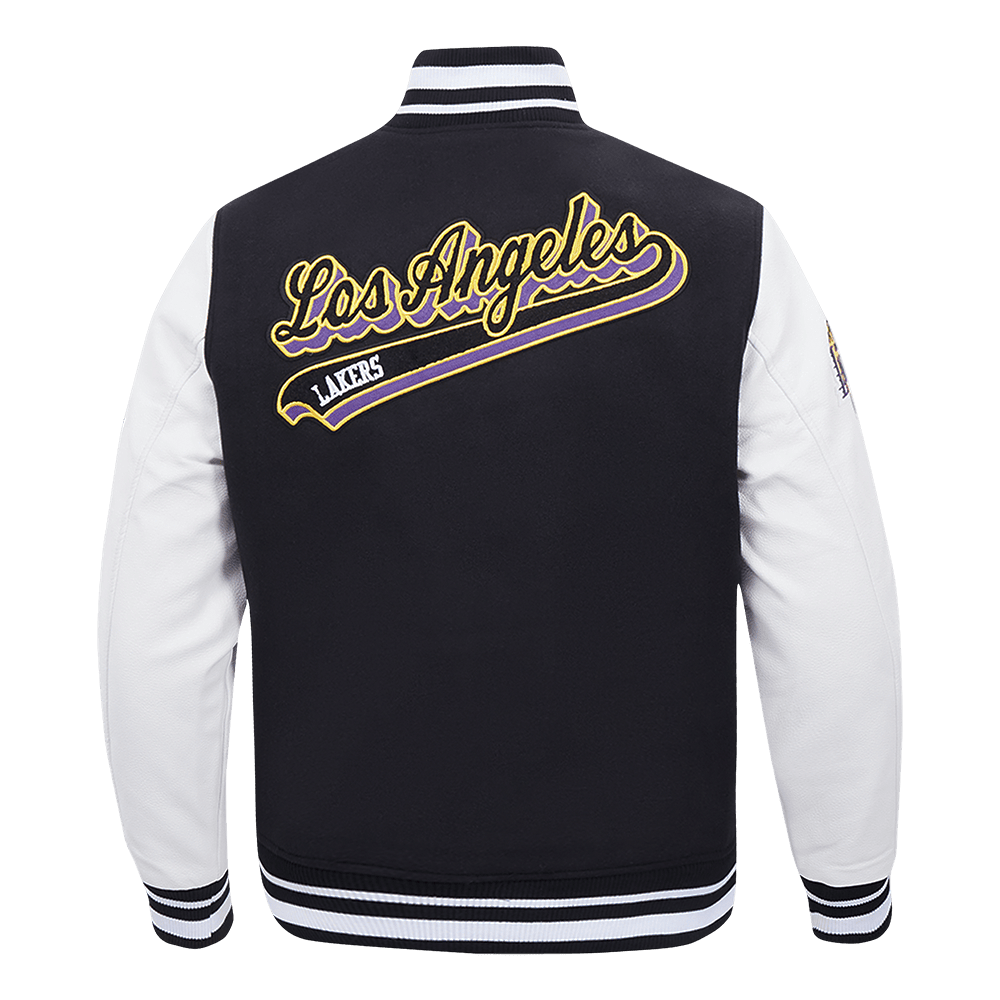 NBA LOS ANGELES LAKERS SCRIPT TAIL Men VARSITY JACKET (BLACK/WHITE) product image 3, provided for visual reference and