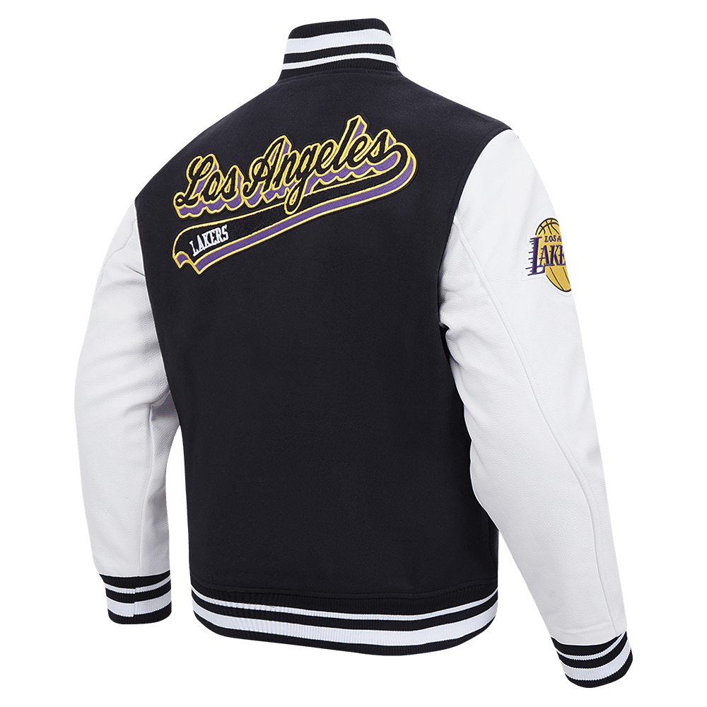 NBA LOS ANGELES LAKERS SCRIPT TAIL Men VARSITY JACKET (BLACK/WHITE) product image 4, provided for visual reference and