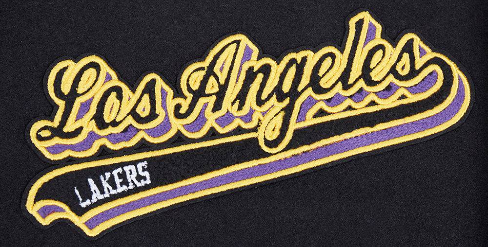 NBA LOS ANGELES LAKERS SCRIPT TAIL Men VARSITY JACKET (BLACK/WHITE) product image 5, provided for visual reference and