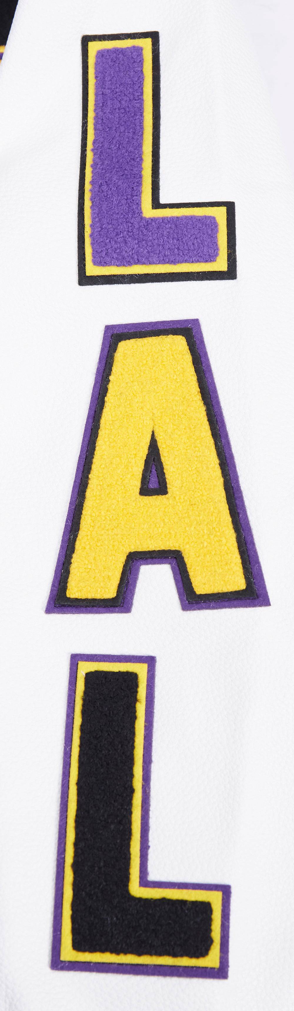 NBA LOS ANGELES LAKERS SCRIPT TAIL Men VARSITY JACKET (BLACK/WHITE) product image 8, provided for visual reference and