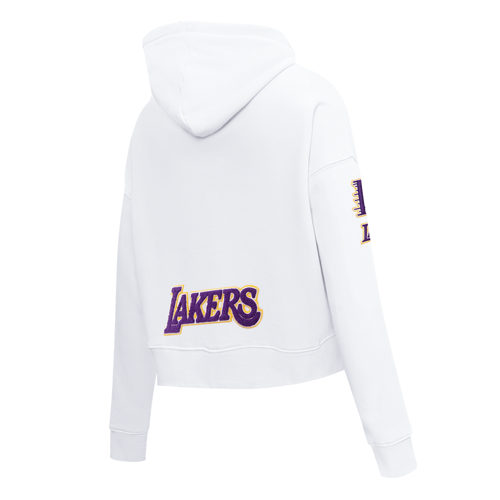 NBA LOS ANGELES LAKERS CLASSIC Women CROPPED PULLOVER HOODIE (WHITE) product image 3, provided for visual reference and