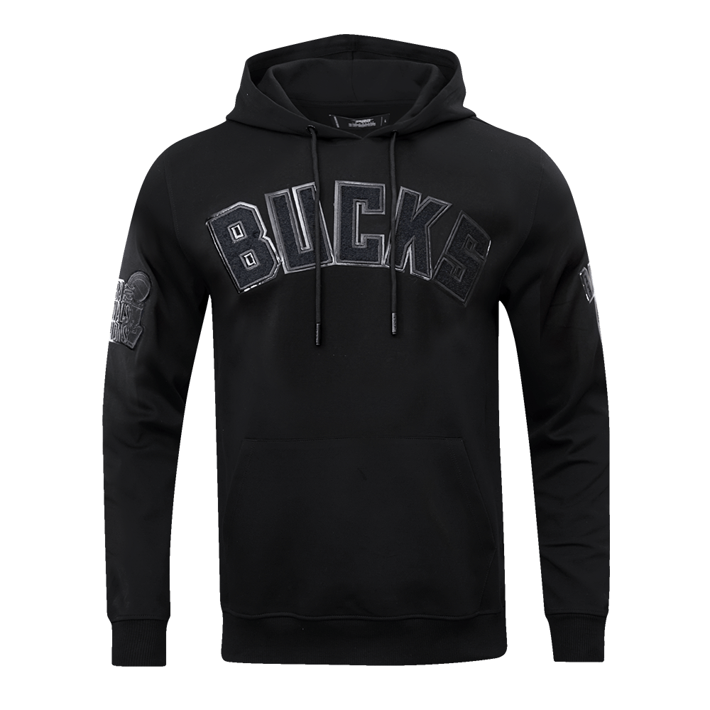NBA MILWAUKEE BUCKS TRIPLE BLACK LOGO Men PULLOVER HOODIE (BLACK) product image 1, provided for visual reference and product