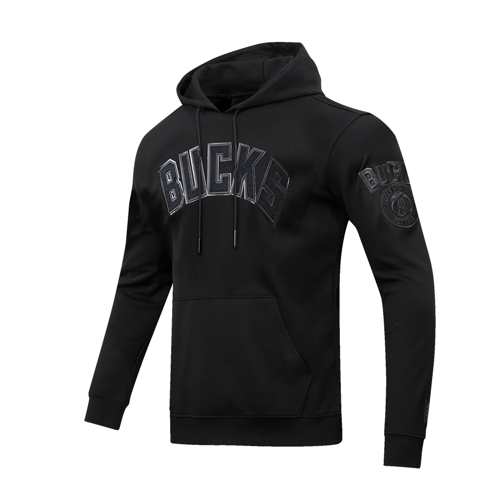 NBA MILWAUKEE BUCKS TRIPLE BLACK LOGO Men PULLOVER HOODIE (BLACK) product image 2, provided for visual reference and product