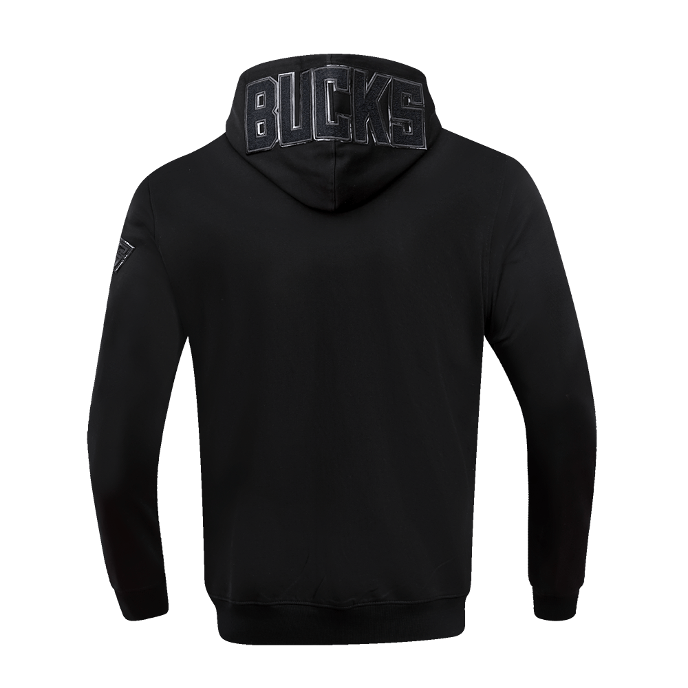 NBA MILWAUKEE BUCKS TRIPLE BLACK LOGO Men PULLOVER HOODIE (BLACK) product image 3, provided for visual reference and product