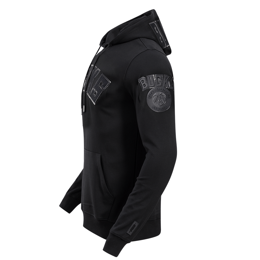 NBA MILWAUKEE BUCKS TRIPLE BLACK LOGO Men PULLOVER HOODIE (BLACK) product image 5, provided for visual reference and product