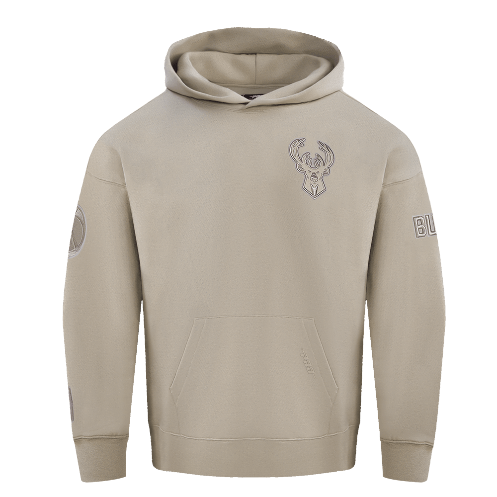 NBA MILWAUKEE BUCKS NEUTRAL Men DROP SHOULDER PULLOVER HOODIE (TAUPE) product image 3, provided for visual reference and