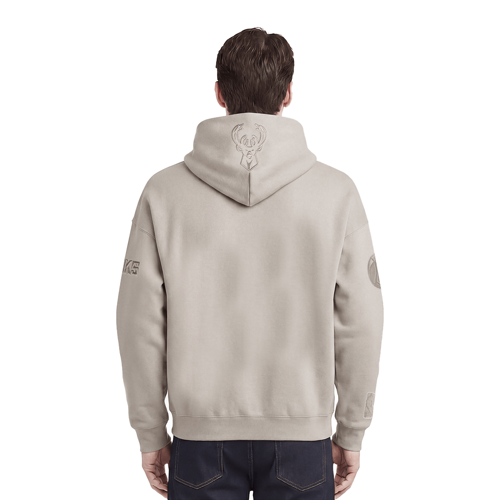NBA MILWAUKEE BUCKS NEUTRAL Men DROP SHOULDER PULLOVER HOODIE (TAUPE) product image 2, provided for visual reference and