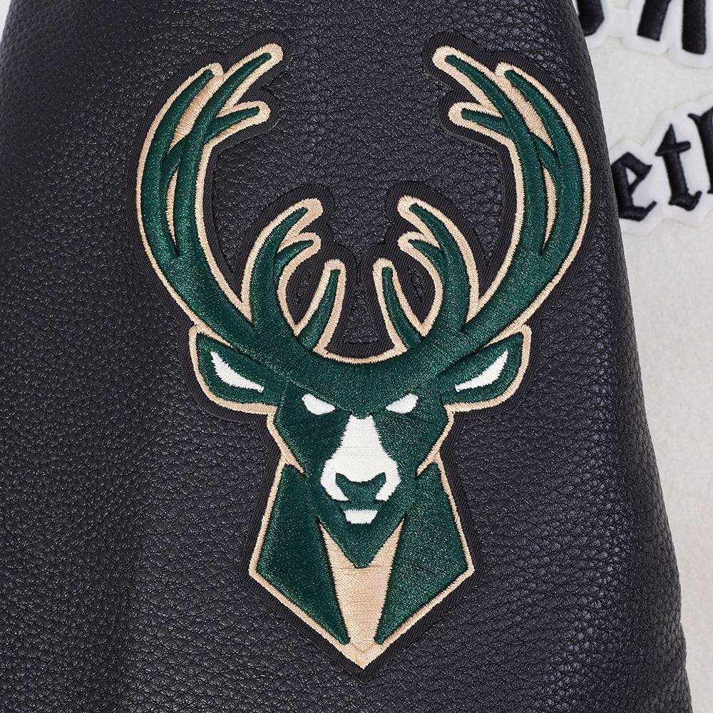 NBA MILWAUKEE BUCKS MODERN ORIGINALS Men RIB WOOL VARSITY JACKET (EGGSHELL/ BLACK) product image 10, provided for visual