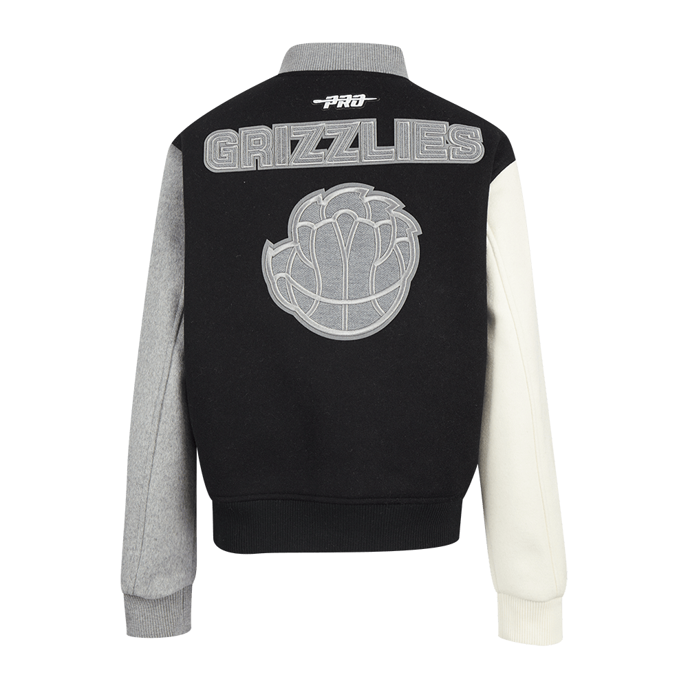 NBA MEMPHIS GRIZZLIES REVERSE FRENCH TERRY Women WOOL VARSITY JACKET (BLACK/GRAY/EGGSHELL) product image 3, provided for