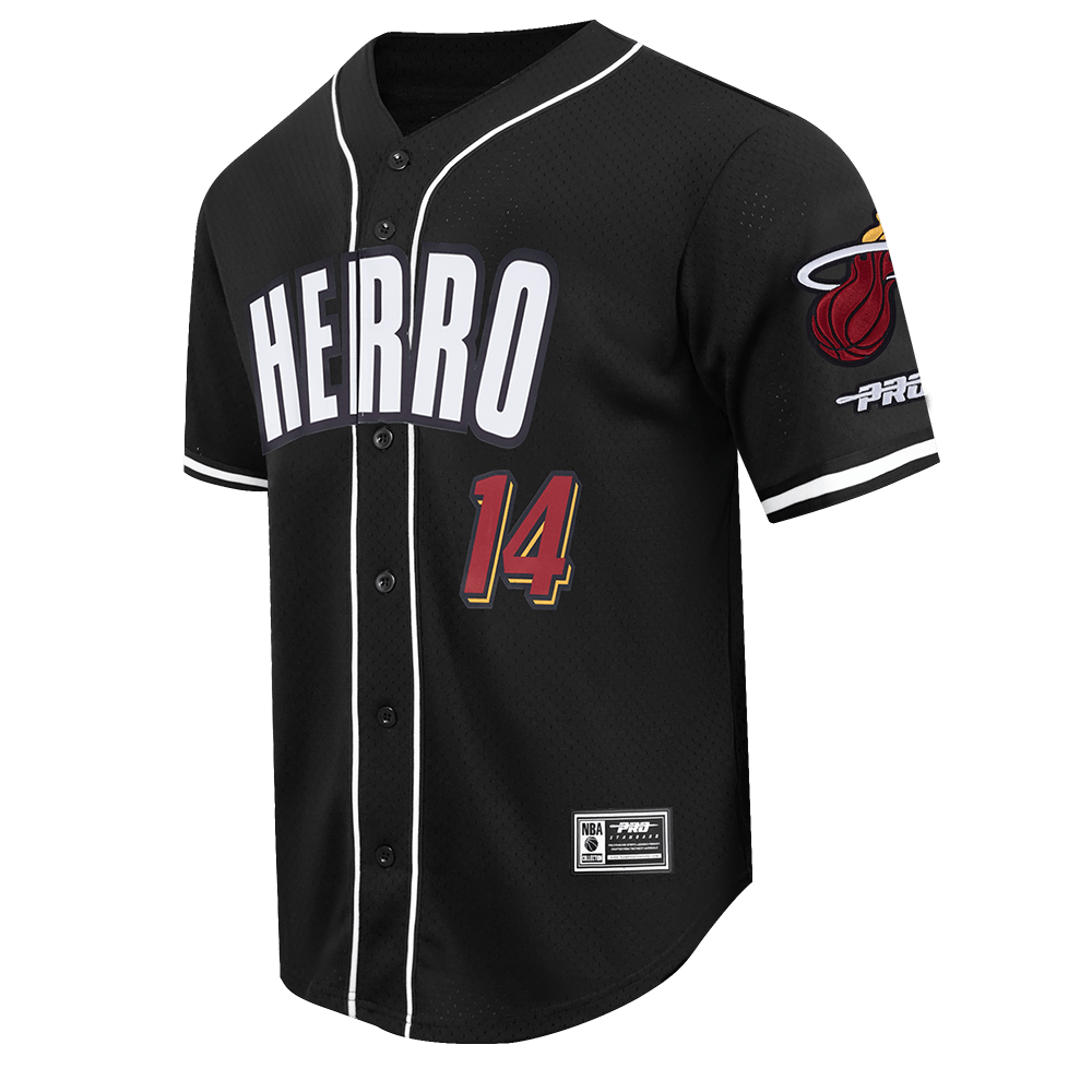NBA MIAMI HEAT TYLER HERRO #14 CLASSIC MESH PNN Men MESH BUTTON DOWN SHIRT (BLACK) product image 3, provided for visual
