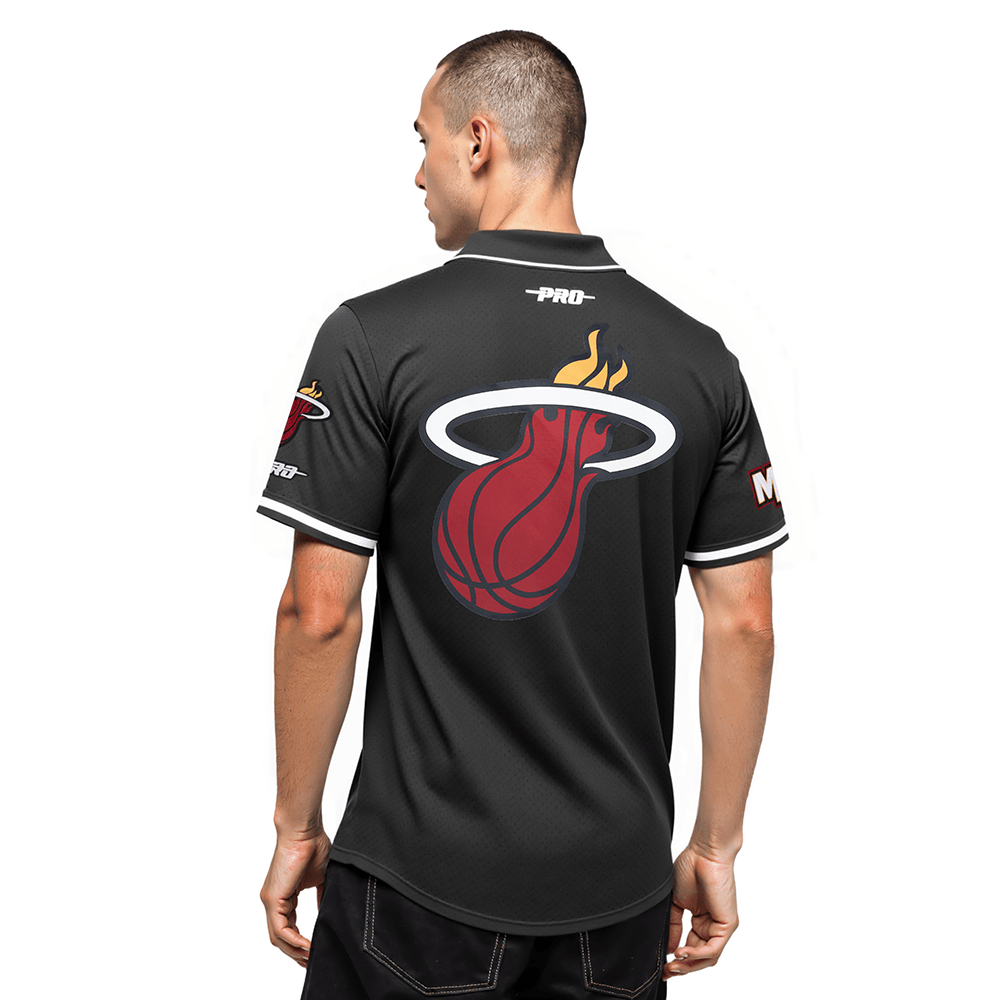 NBA MIAMI HEAT TYLER HERRO #14 CLASSIC MESH PNN Men MESH BUTTON DOWN SHIRT (BLACK) product image 2, provided for visual