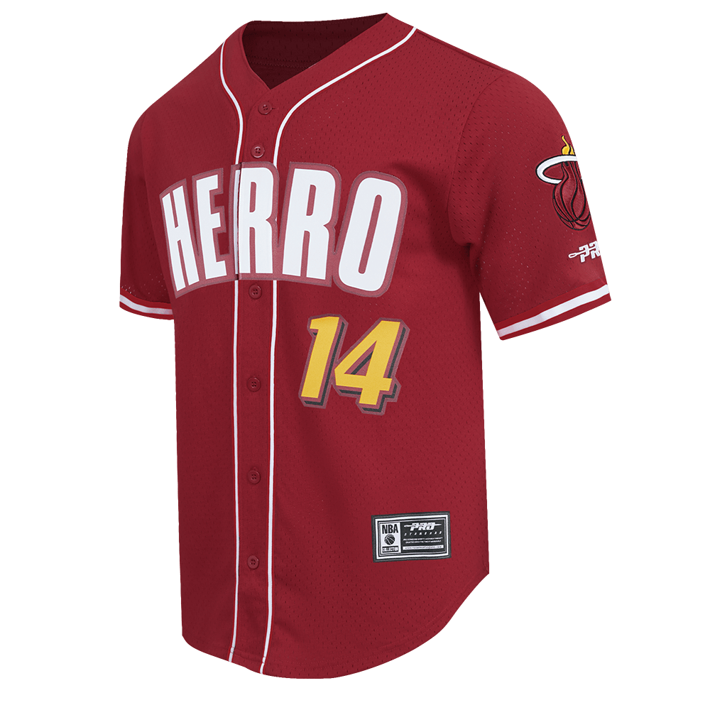NBA MIAMI HEAT TYLER HERRO #14 CLASSIC MESH PNN Men MESH BUTTON DOWN SHIRT (CARDINAL RED) product image 3, provided for