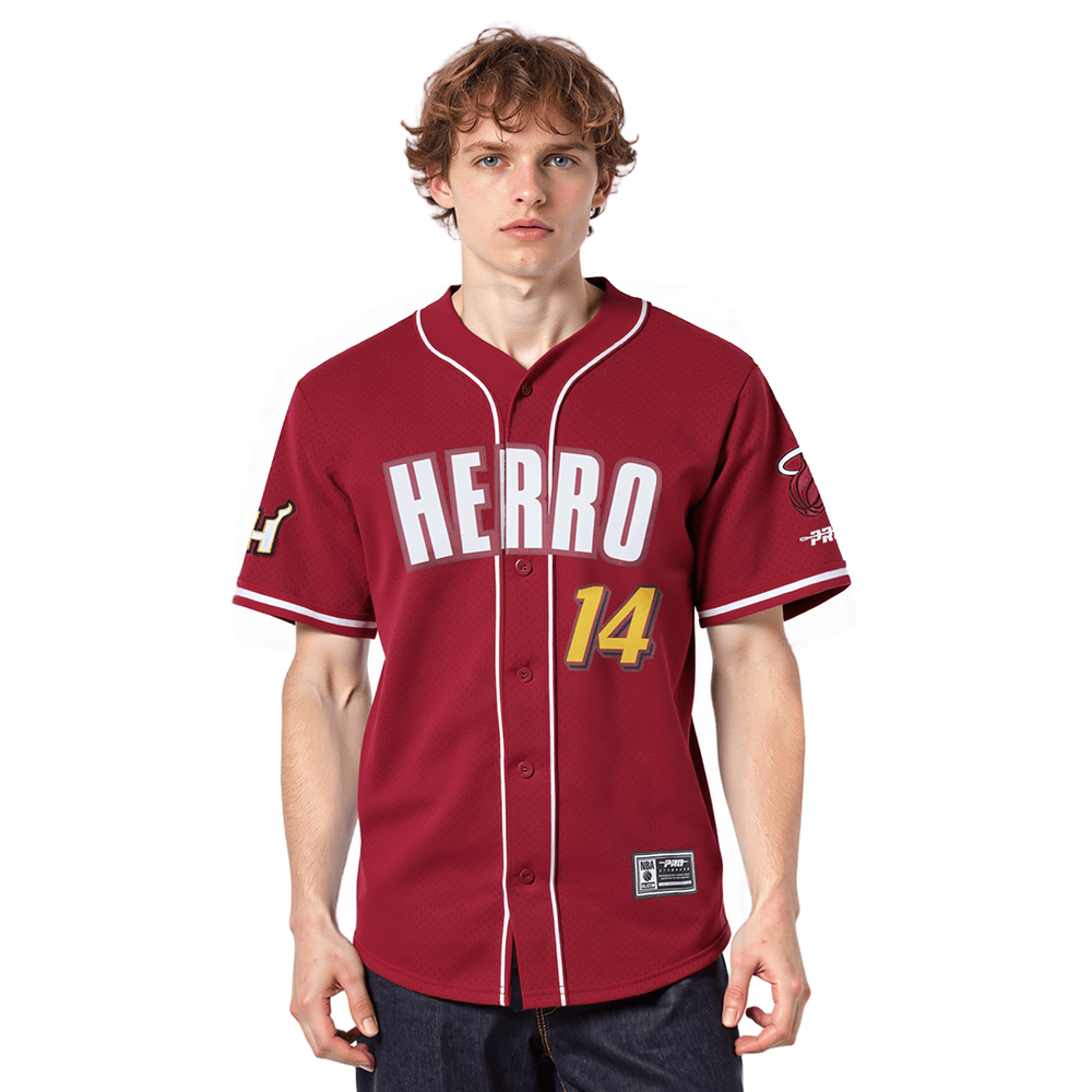 NBA MIAMI HEAT TYLER HERRO #14 CLASSIC MESH PNN Men MESH BUTTON DOWN SHIRT (CARDINAL RED) product image 1, provided for