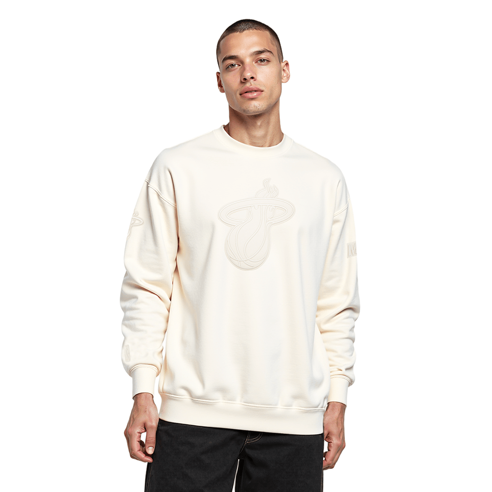 NBA MIAMI HEAT NEUTRAL Men DROP SHOULDER FLEECE CREWNECK (EGGSHELL) product image 1, provided for visual reference and