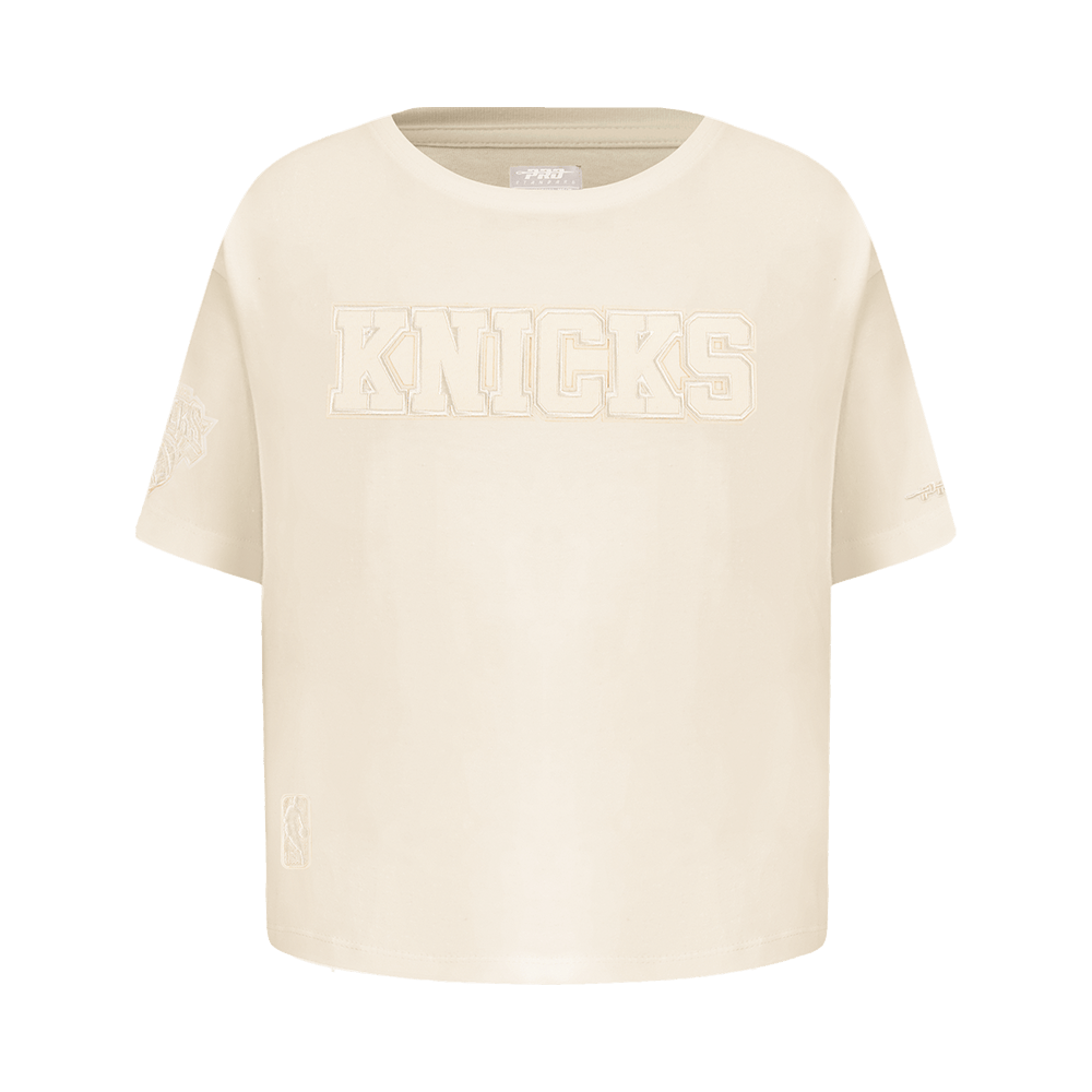 NBA NEW YORK KNICKS NEUTRAL BIG GIRL'S SHORT SLEEVE BOXY T-Shirt (EGGSHELL) product image 1, provided for visual reference