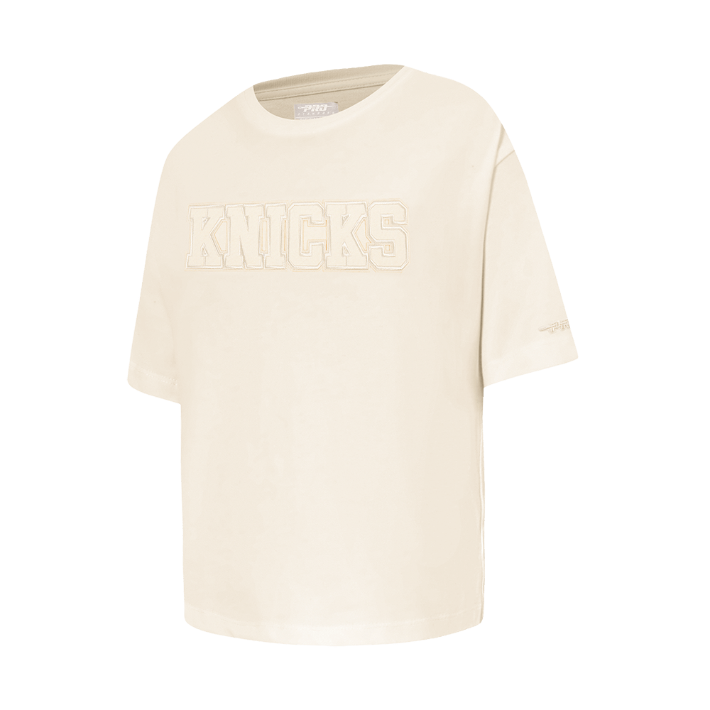 NBA NEW YORK KNICKS NEUTRAL BIG GIRL'S SHORT SLEEVE BOXY T-Shirt (EGGSHELL) product image 2, provided for visual reference