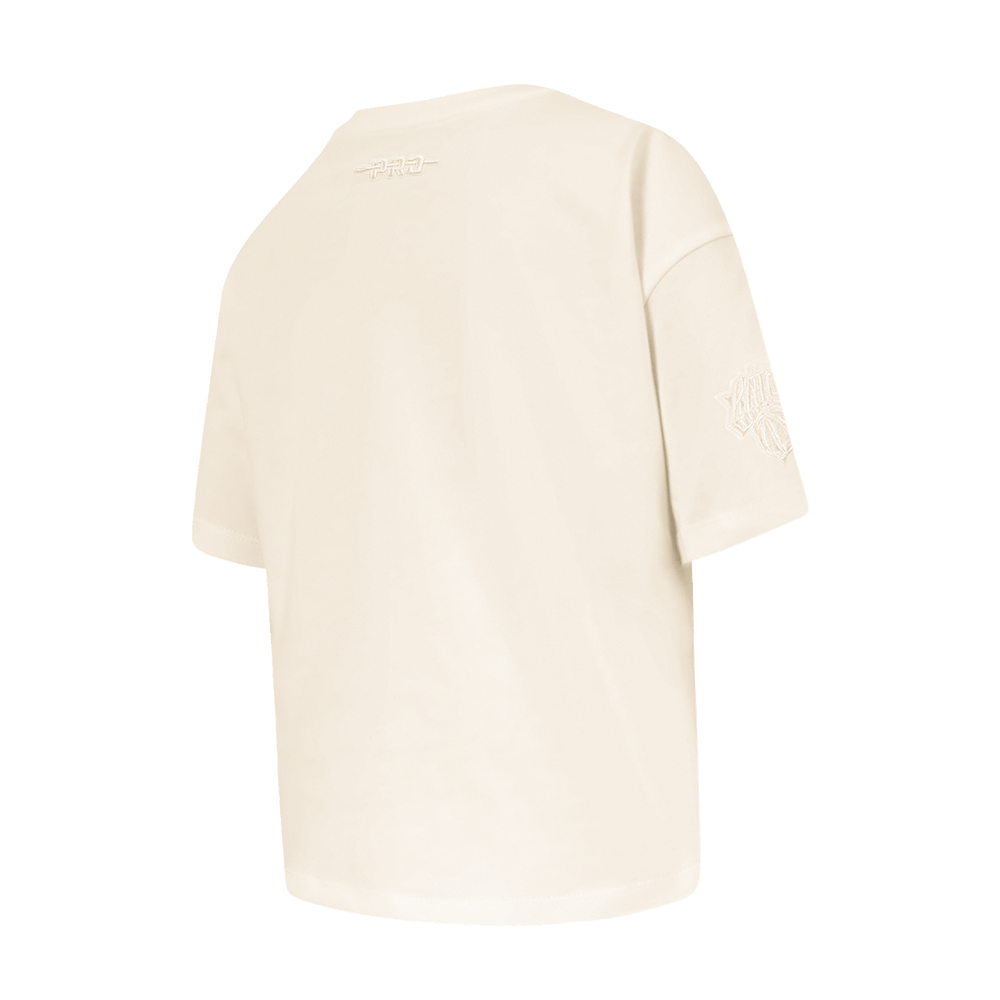 NBA NEW YORK KNICKS NEUTRAL BIG GIRL'S SHORT SLEEVE BOXY T-Shirt (EGGSHELL) product image 4, provided for visual reference