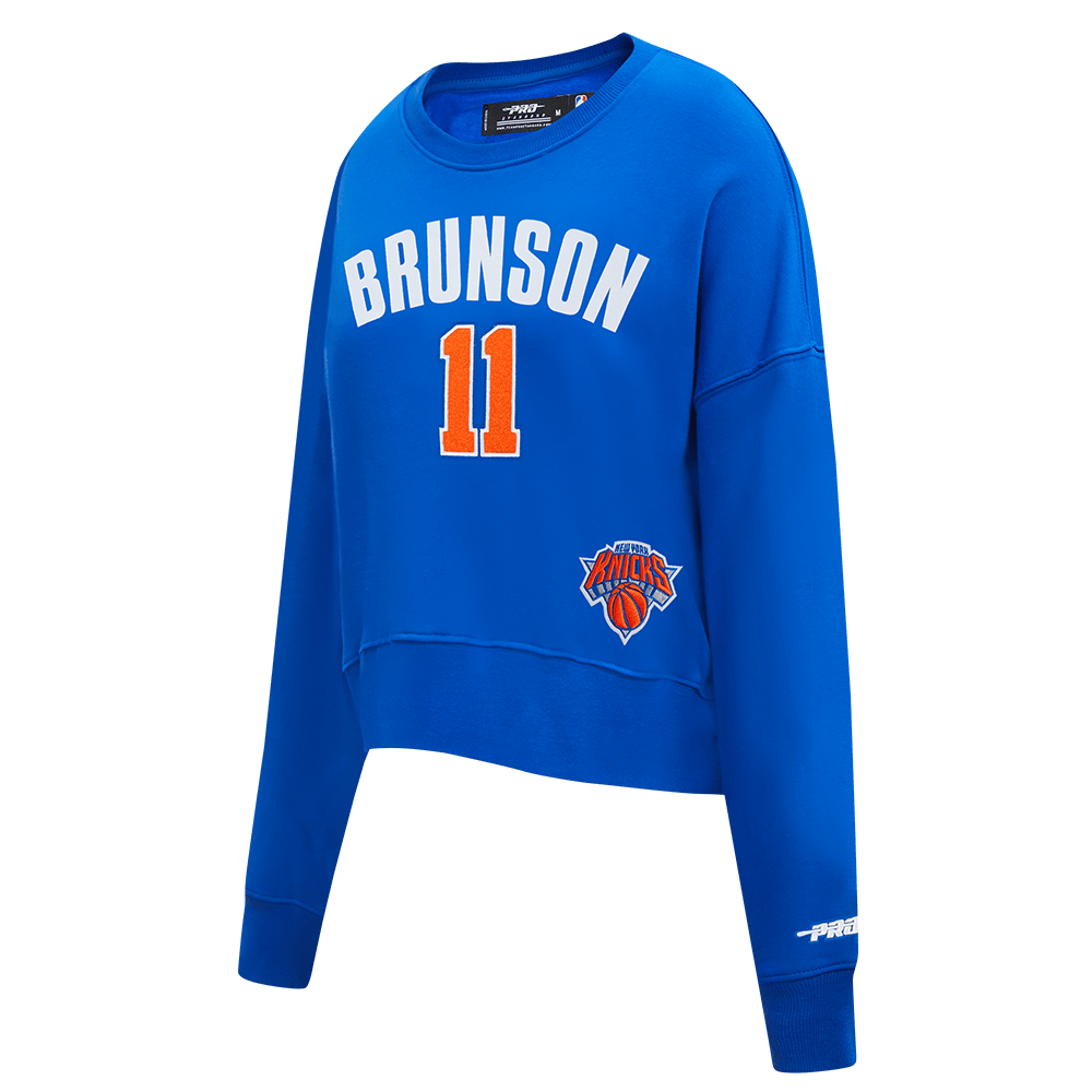 NBA NEW YORK KNICKS JALEN BRUNSON #11 CLASSIC PLAYER NAME AND NUMBER Women FLC CREWNECK product image 4, provided for visual