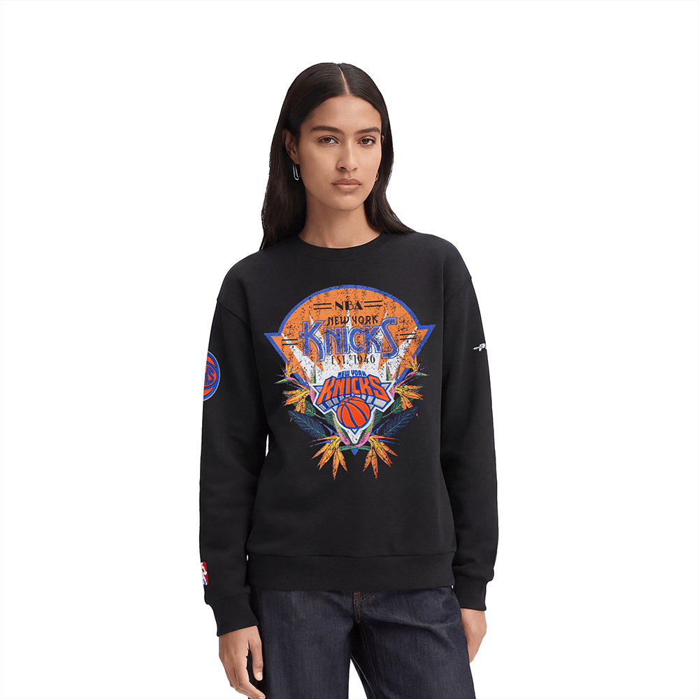 NBA NEW YORK KNICKS PARADISE Women CREWNECK SWEATSHIRT (BLACK) product image 2, provided for visual reference and product